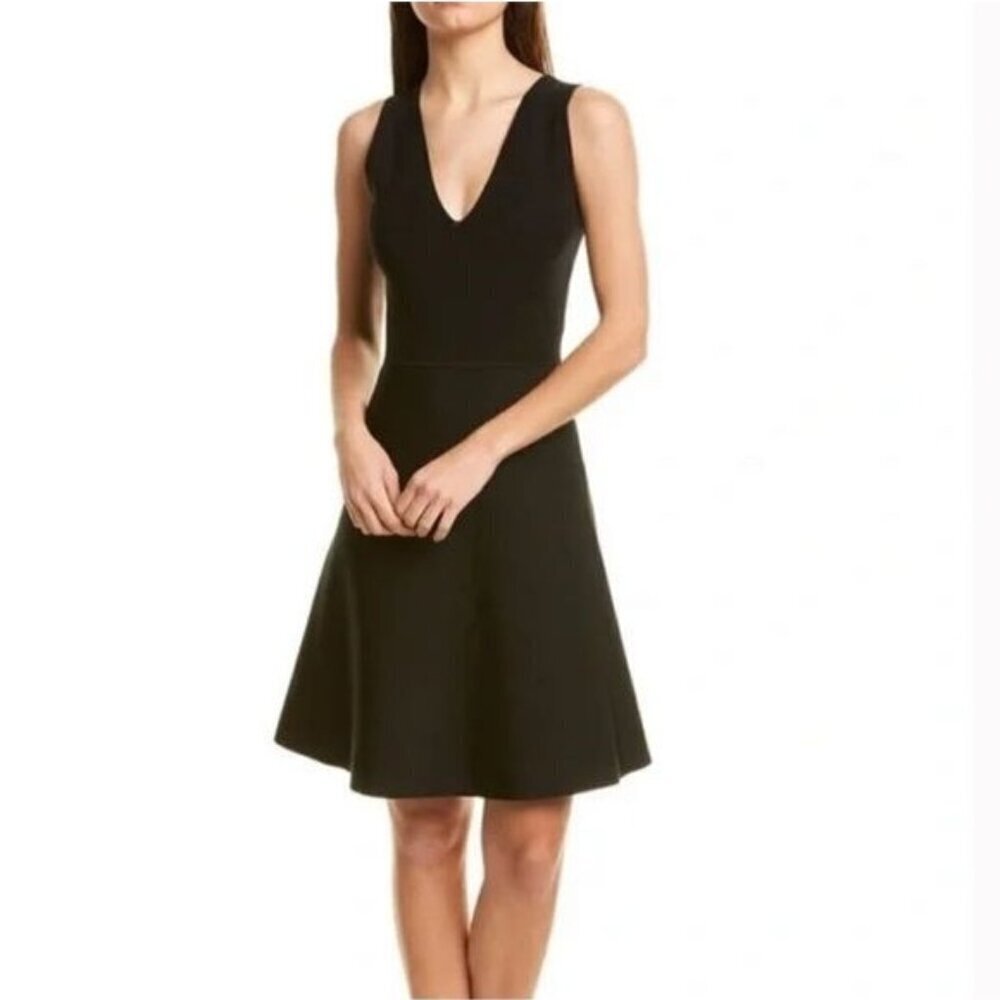 Theory Linear Rib Dress Black Sleeveless V-Neck Evening Size Womens M